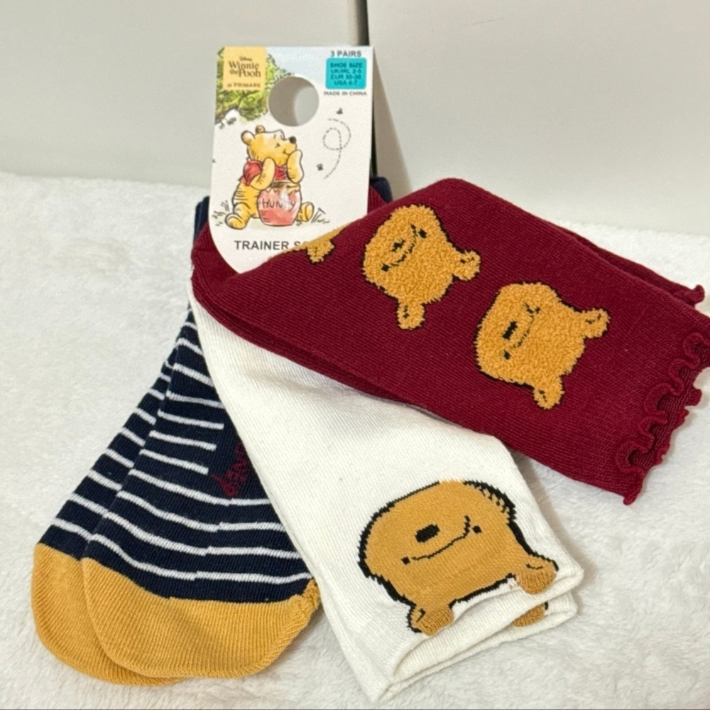 Disney White and Yellow Winnie the Pooh Socks 3 Pairs